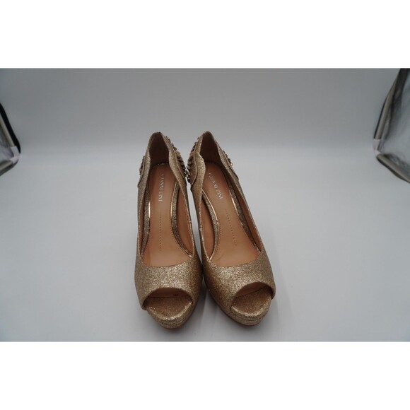 Gianni Bini Gold Rhinestone Embellished Peep Toe Stiletto Heel Platform Size 8M - Picture 2 of 14